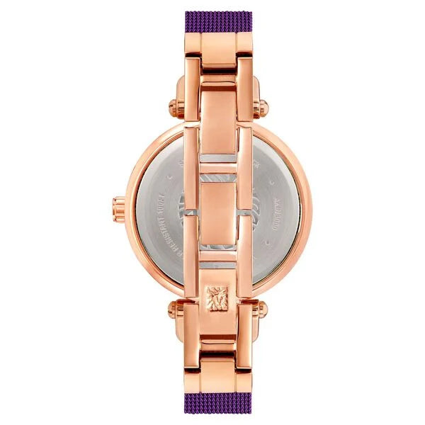 Anne Klein Quartz Analog Purple Dial Stainless Steel Strap Watch for Women