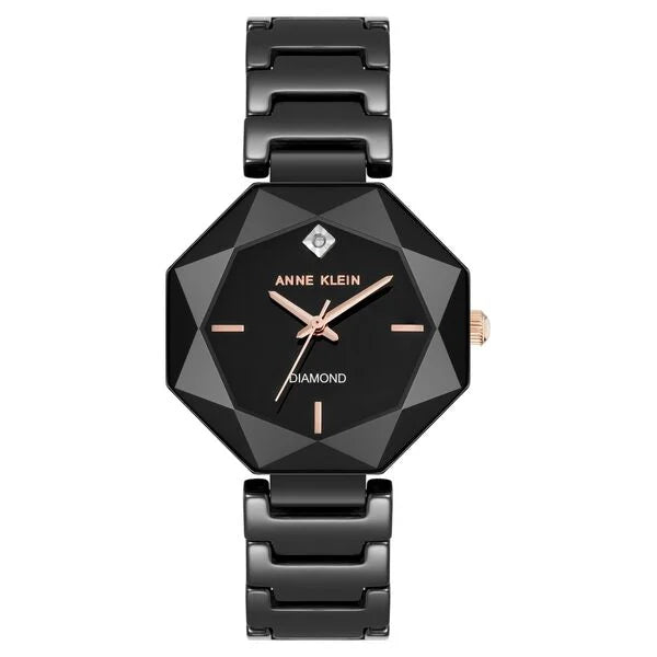 Anne Klein Quartz Analog Black Dial Ceramic Strap Watch for Women