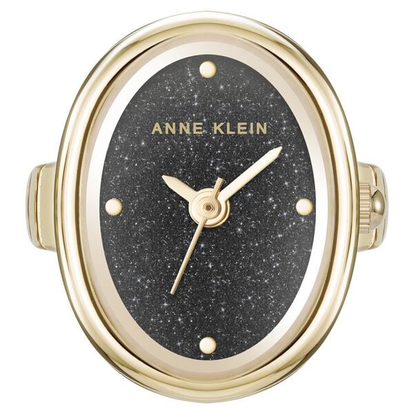 Anne Klein Quartz Analog Black Dial Golden Metal Ring Watch For Women