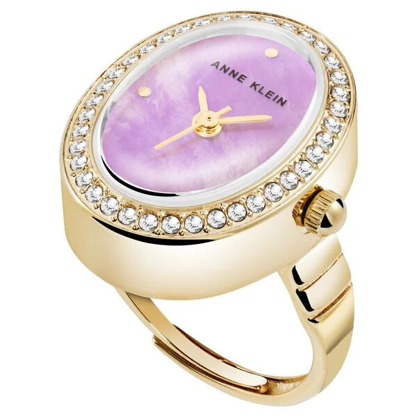 Anne Klein Quartz Analog Purple Dial Golden Metal Ring Watch for Women
