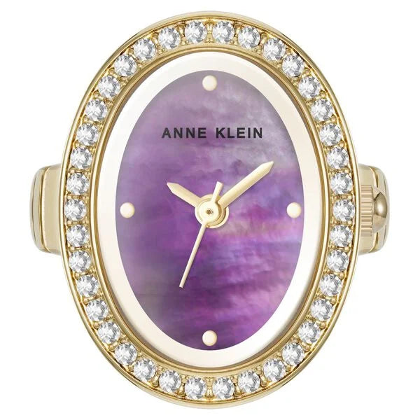 Anne Klein Quartz Analog Purple Dial Golden Metal Ring Watch for Women