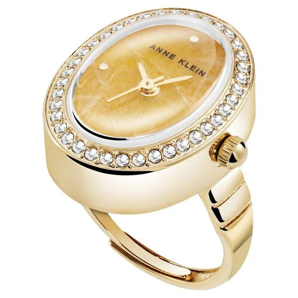 Anne Klein Quartz Analog Yellow Dial Golden Metal Ring Watch For Women