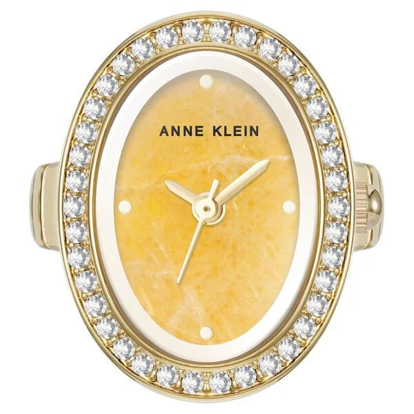 Anne Klein Quartz Analog Yellow Dial Golden Metal Ring Watch For Women