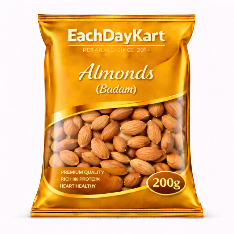 EachDayKart Premium Almonds 200g | High Quality Natural Badam | Healthy Dry Fruits