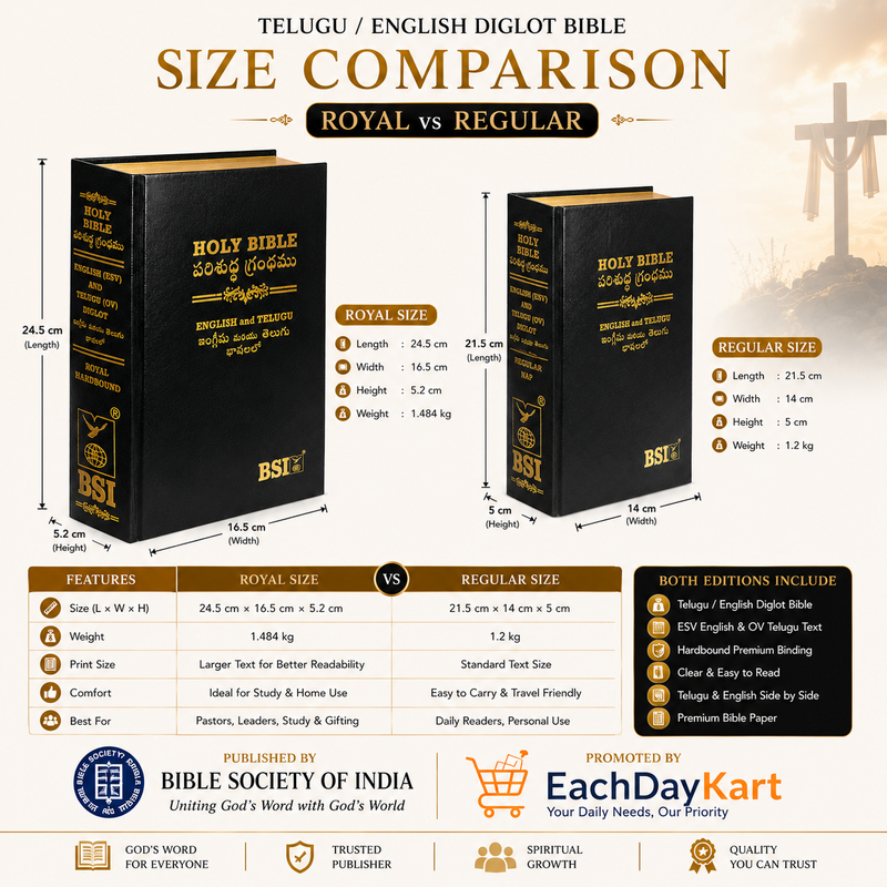 Telugu English Diglot Bible Regular Hardbound Black by BSI with ESV and OV