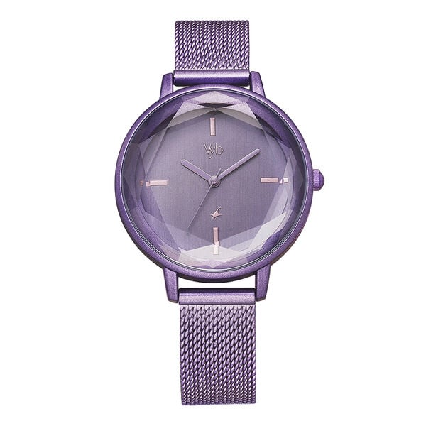 Fastrack Vyb Aurora Quartz Analog Purple Dial Stainless Steel Strap Watch for Girls