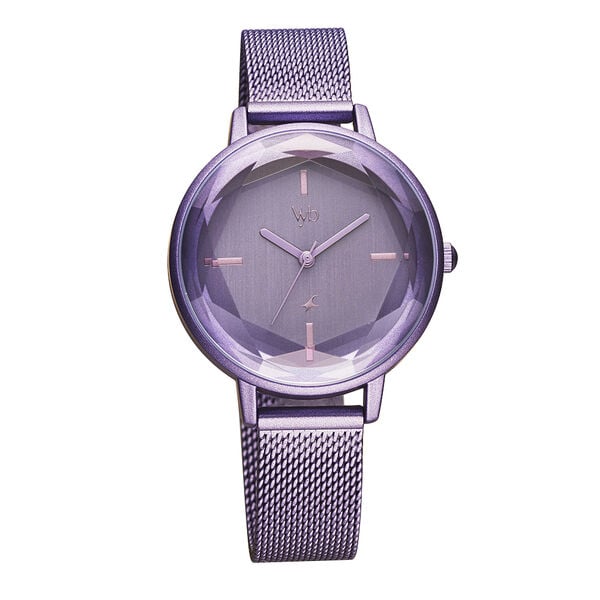 Fastrack Vyb Aurora Quartz Analog Purple Dial Stainless Steel Strap Watch for Girls