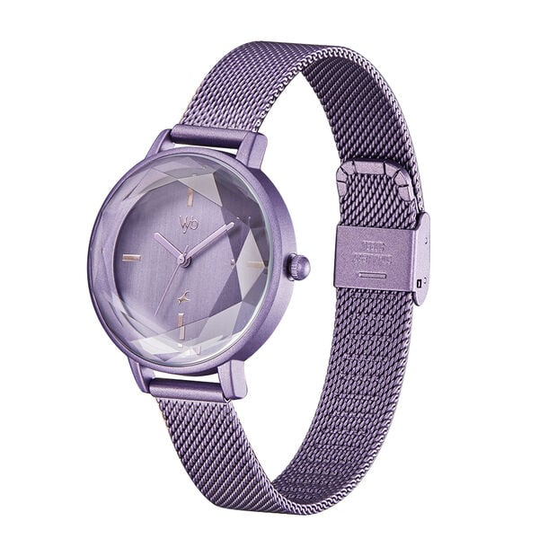 Fastrack Vyb Aurora Quartz Analog Purple Dial Stainless Steel Strap Watch for Girls