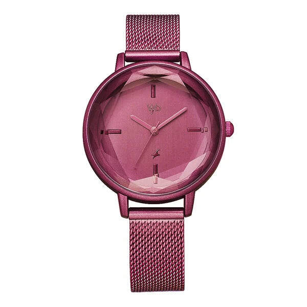 Fastrack Vyb Aurora Quartz Analog Pink Dial Stainless Steel Strap Watch for Girls