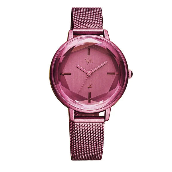 Fastrack Vyb Aurora Quartz Analog Pink Dial Stainless Steel Strap Watch for Girls