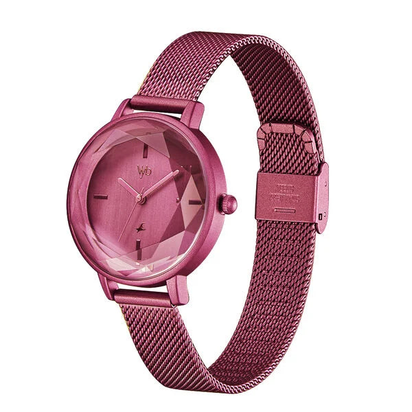 Fastrack Vyb Aurora Quartz Analog Pink Dial Stainless Steel Strap Watch for Girls