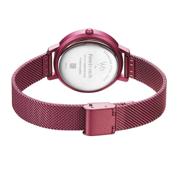 Fastrack Vyb Aurora Quartz Analog Pink Dial Stainless Steel Strap Watch for Girls