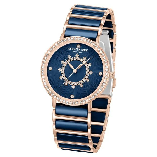 Kenneth Cole Quartz Analog Blue Dial Blue Stainless Steel & Ceramic Strap Watch For Women