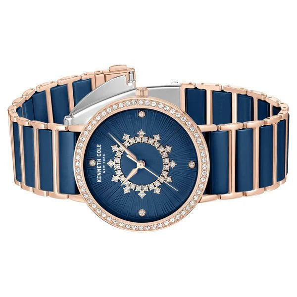 Kenneth Cole Quartz Analog Blue Dial Blue Stainless Steel & Ceramic Strap Watch For Women