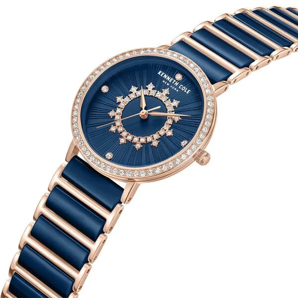 Kenneth Cole Quartz Analog Blue Dial Blue Stainless Steel & Ceramic Strap Watch For Women