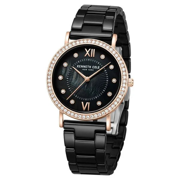 Kenneth Cole Quartz Analog Black Dial Black Ceramic Strap Watch for Women