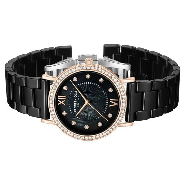 Kenneth Cole Quartz Analog Black Dial Black Ceramic Strap Watch for Women