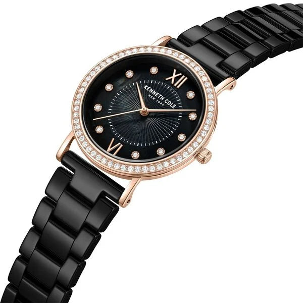 Kenneth Cole Quartz Analog Black Dial Black Ceramic Strap Watch for Women