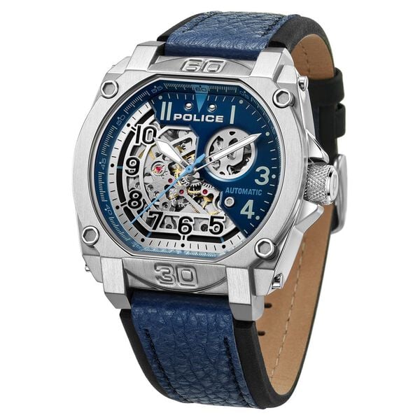 Police Auromatic Auromatic Blue Dial Blue Leather Strap Watch For Men