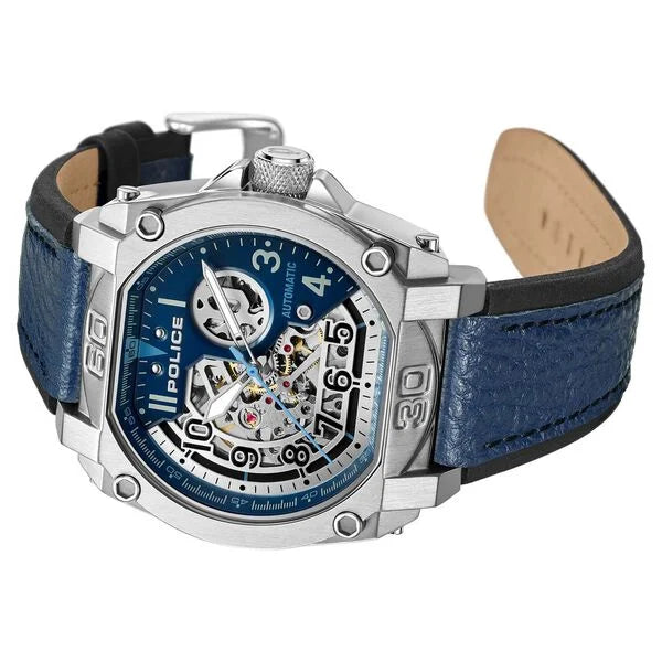 Police Auromatic Auromatic Blue Dial Blue Leather Strap Watch For Men