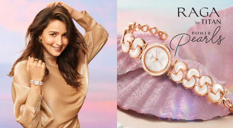 Titan Raga Power Pearls Quartz Analog Mother Of Pearl Dial faceted MOP Strap Watch for Women