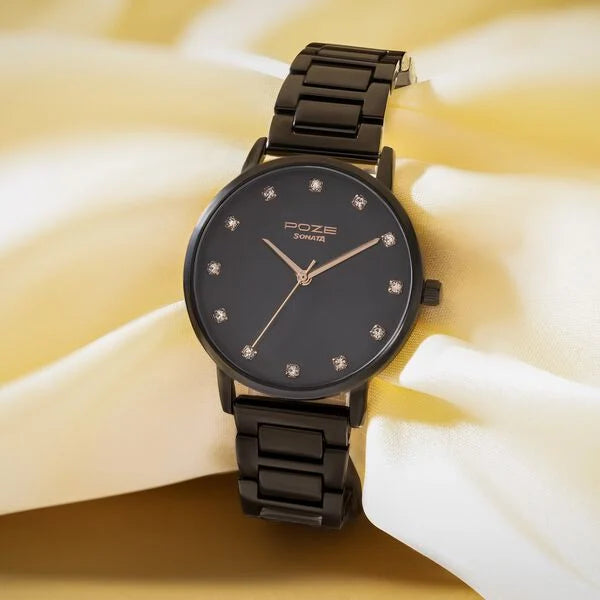 Sonata Poze Quartz Analog Mother Of Pearl Dial Metal Strap Watch for Women