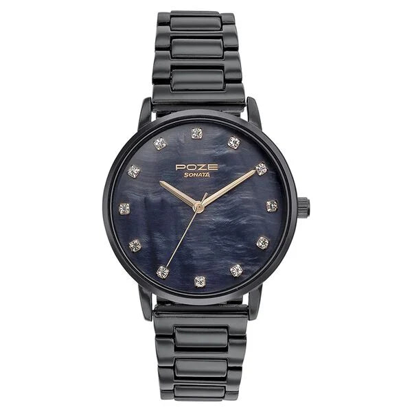 Sonata Poze Quartz Analog Mother Of Pearl Dial Metal Strap Watch for Women