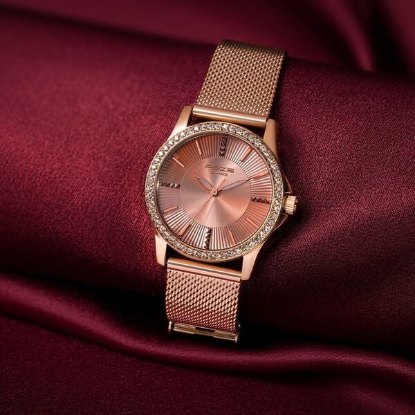 Sonata Poze Quartz Analog Rose Gold Dial Mesh Strap Watch for Women