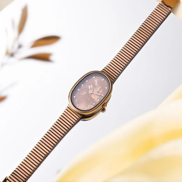 Sonata Poze Quartz Analog Brown Dial Metal Strap Watch for Women