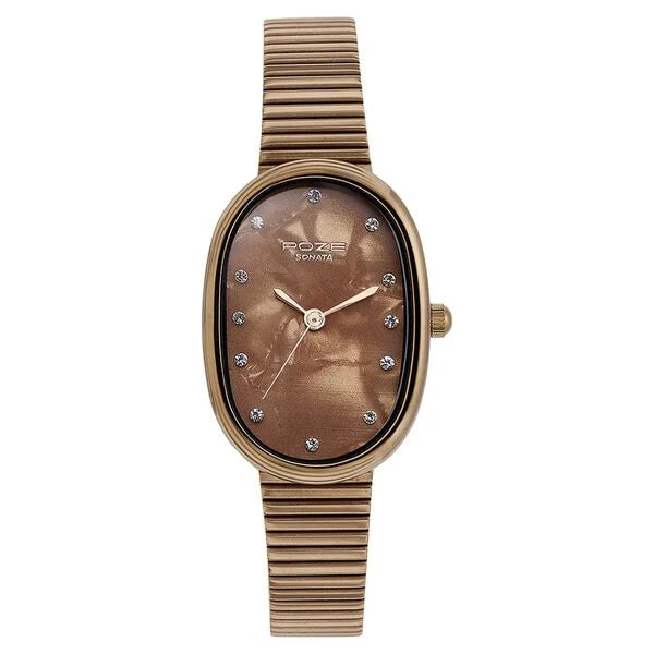 Sonata Poze Quartz Analog Brown Dial Metal Strap Watch for Women