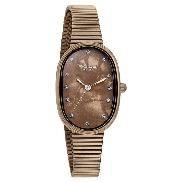 Sonata Poze Quartz Analog Brown Dial Metal Strap Watch for Women