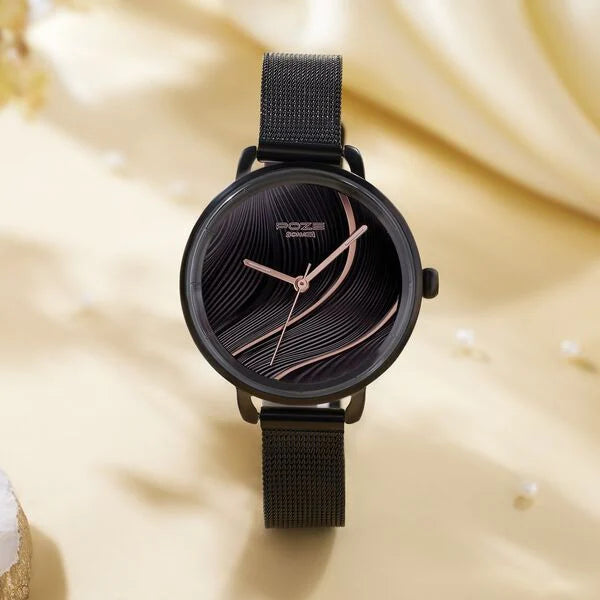 Sonata Poze Quartz Analog Black Dial Mesh Strap Watch for Women