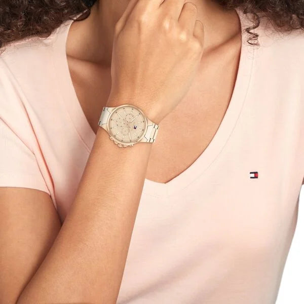 Tommy Hilfiger Gold Dial Golden Stainless Steel Strap Watch for Women