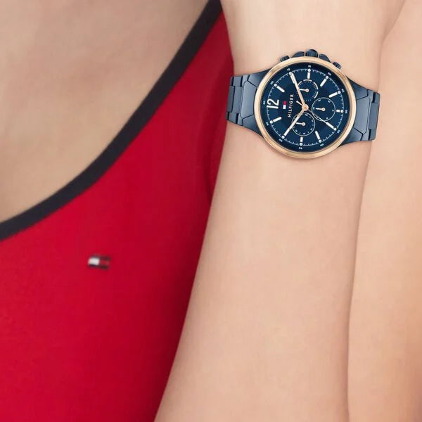 Tommy Hilfiger – Damenuhr mit blauem Zifferblatt und blauem Edelstahlarmband
