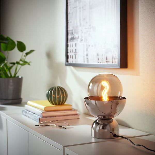 IKEA ACKJA / MOLNART Table lamp with light bulb, chrome effect/globe grey clear glass | IKEA Table Lamps | Eachdaykart