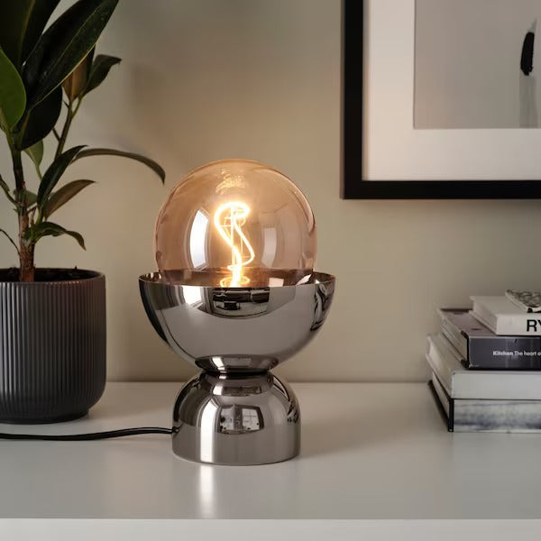 IKEA ACKJA / MOLNART Table lamp with light bulb, chrome effect/globe grey clear glass | IKEA Table Lamps | Eachdaykart