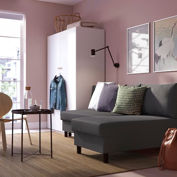 IKEA Alvdalen 3 seat sofa bed with chaise longue knisa dark grey