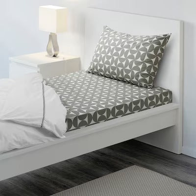 IKEA ANGSNEJLIKA Flat sheet and pillowcase, grey/green, 150x260/50x80 cm (59x102/20x31 ") | IKEA Bed linen | Eachdaykart