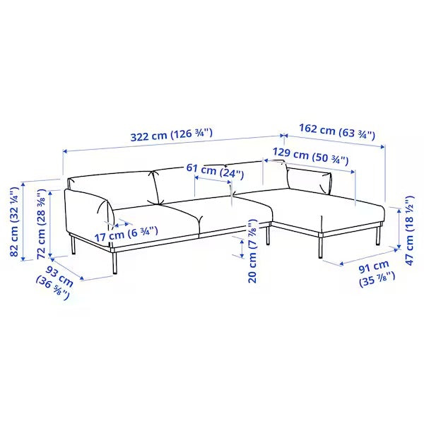 IKEA Applaryd 4-Sitzer-Sofa mit Chaiselongue Gunnared schwarzgrau