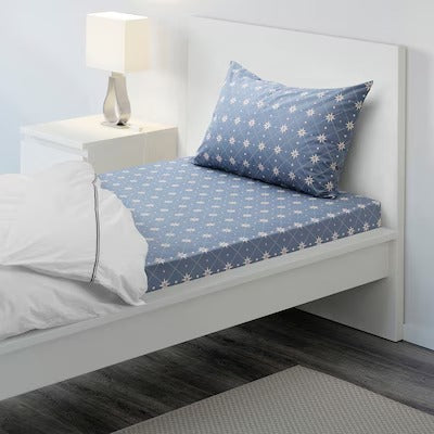 IKEA AKERJORDFLY Flat sheet and pillowcase, blue, 150x260/50x80 cm (59x102/20x31 ") | IKEA Bed linen | Eachdaykart