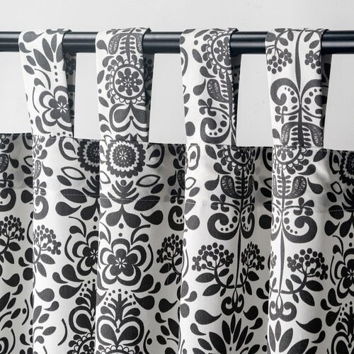 IKEA Akerkulla Curtains with tie backs 1 pair grey white