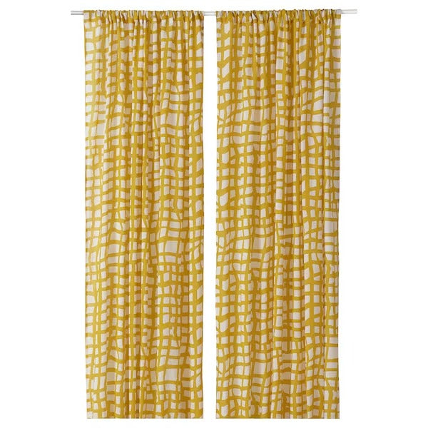 IKEA AMBRATRAD Curtains, 1 pair, check/yellow, 145x250 cm (57x98 ") | IKEA Curtains | Eachdaykart