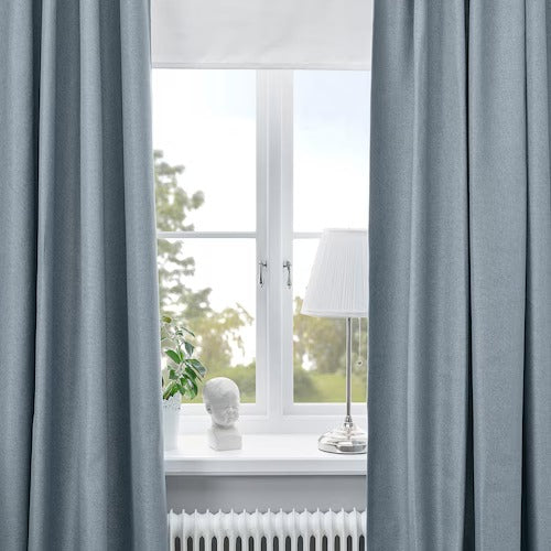 IKEA ANNAKAJSA Room darkening curtains, 1 pair, grey-blue, 145x250 cm (57x98 ") | IKEA Curtains | Eachdaykart