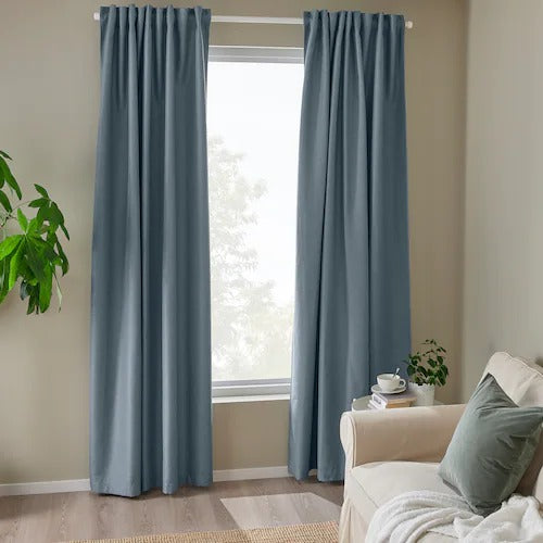 IKEA ANNAKAJSA Room darkening curtains, 1 pair, grey-blue, 145x250 cm (57x98 ") | IKEA Curtains | Eachdaykart