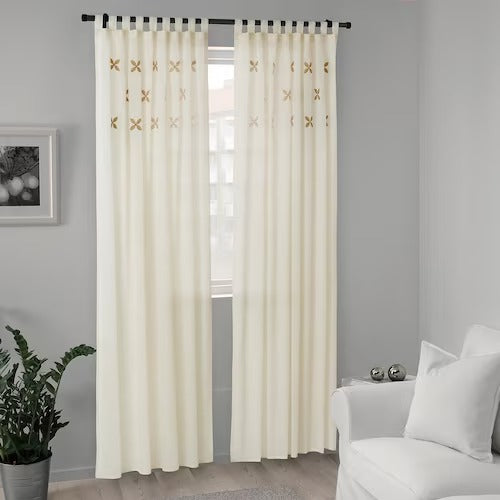 IKEA AROMATISK Curtain, embroidery white, 145x250 cm (57x98 ") | IKEA Curtains | Eachdaykart