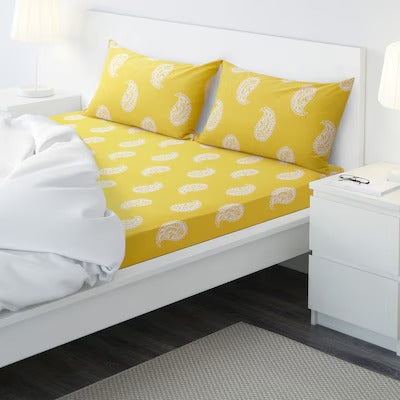 IKEA AROMATISK Flat sheet and 2 pillowcase, yellow, 240x260/50x80 cm (94x102/20x31 ") | IKEA Bed linen | Eachdaykart