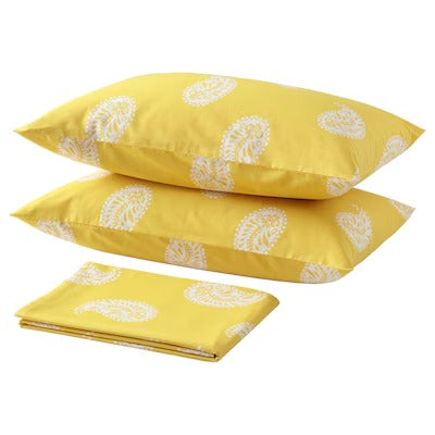 IKEA AROMATISK Flat sheet and 2 pillowcase, yellow, 240x260/50x80 cm (94x102/20x31 ") | IKEA Bed linen | Eachdaykart