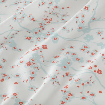 IKEA ASKLONN Flat sheet and 2 pillowcase, Cherry blossom branch/white/green, 240x260/50x80 cm (94x102/20x31 ") | IKEA Bed linen | Eachdaykart