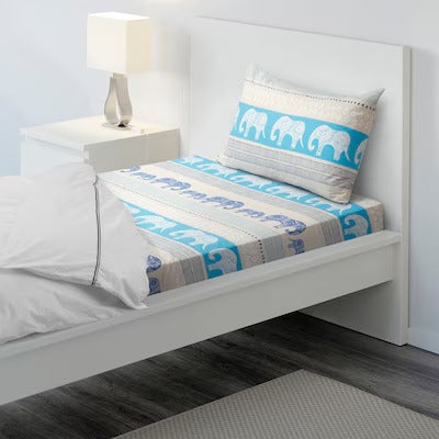 IKEA BARDVAL Flat sheet and pillowcase, elephant grey/blue, 150x250/50x80 cm (59x98/20x31 ") | IKEA Bed linen | Eachdaykart