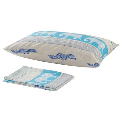 IKEA BARDVAL Flat sheet and pillowcase, elephant grey/blue, 150x250/50x80 cm (59x98/20x31 ") | IKEA Bed linen | Eachdaykart